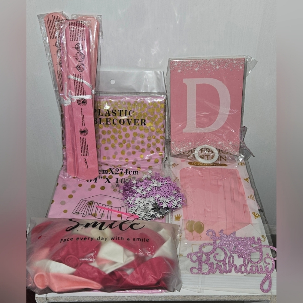 NIB Pretty in pink Happy birthday decoration kit